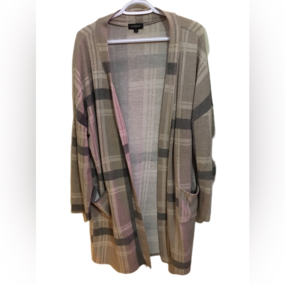 Plaid Open Front Cardigan Sweater